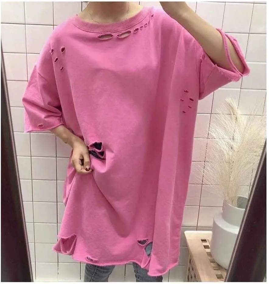 Женская футболка O-Neck Loose Solid Hole Color Hollow Out — фото 2