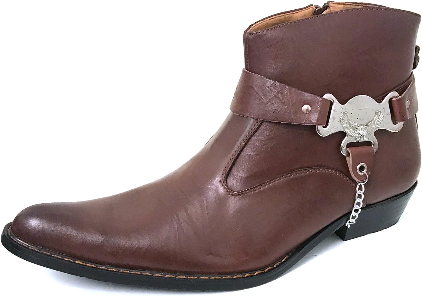 

Мужские ковбойские ботинки G4U-FST V1A055S, кожаная подкладка, ремень с пряжкой, боковая молния, западный стиль, коричневый