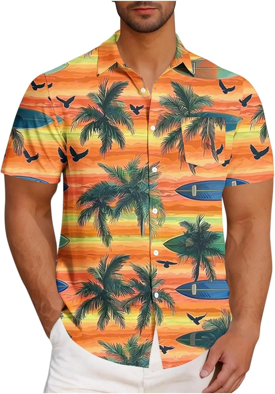 

Мужская гавайская рубашка с принтом, короткий рукав, летняя