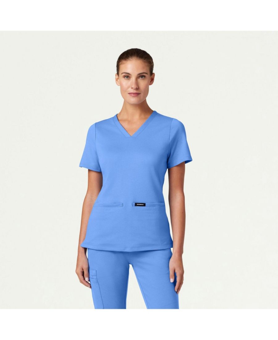 

Женская медицинская рубашка Cesi с двумя карманами, облегающего кроя, V-образным вырезом, трикотажная Jaanuu, Ceil blue
