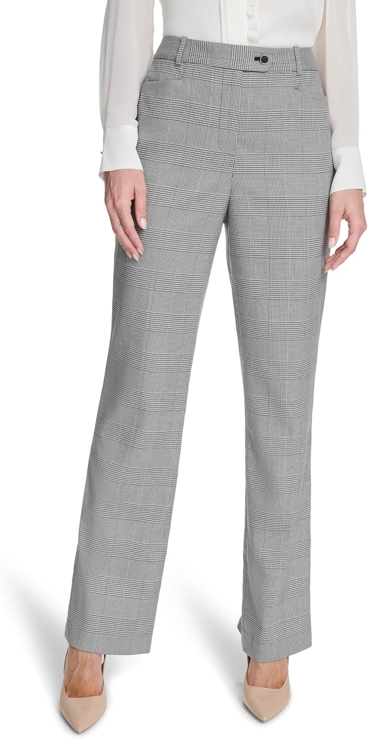 

Женские брюки Calvin Klein со средней посадкой и широкими штанинами, с поясом, Black/Cream