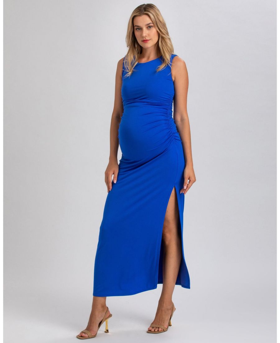 

Платье-макси без рукавов с боковой драпировкой и разрезом для беременных PIETRO BRUNELLI MATERNITY, Blue iris