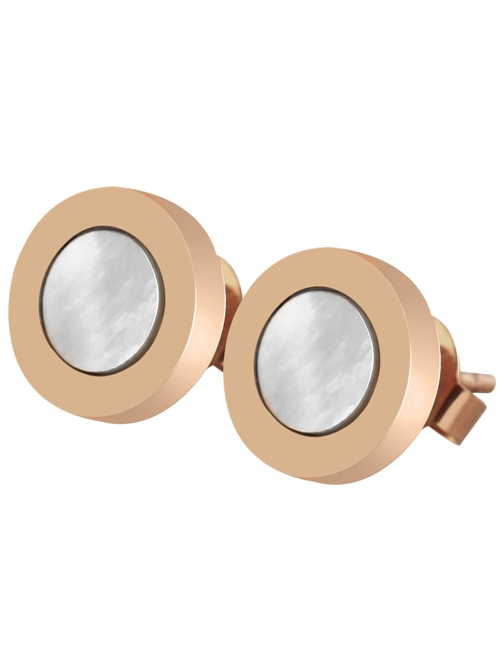 

Adeliás Женские серьги - серьги-гвоздики из нержавеющей стали с перламутровыми вставками в золотом исполнении