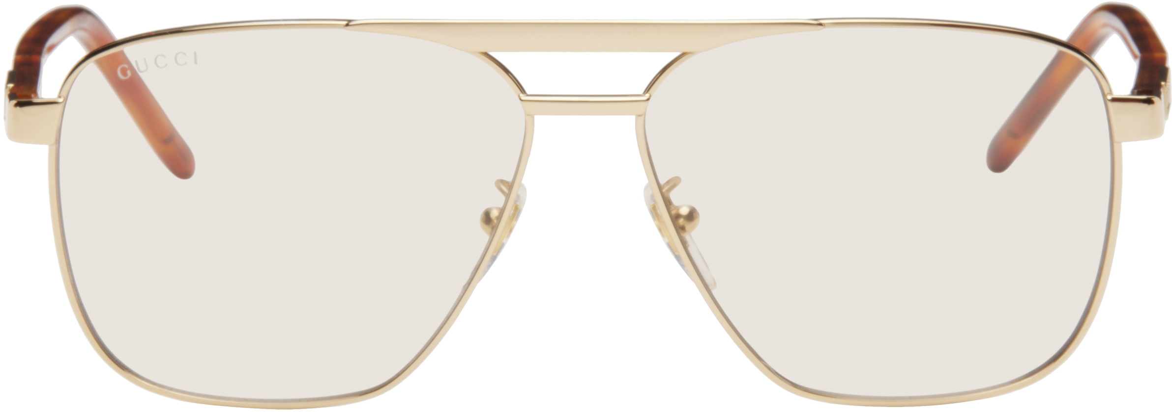 

Золотые солнцезащитные очки-авиаторы Gucci, Gold/Havana/Yellow