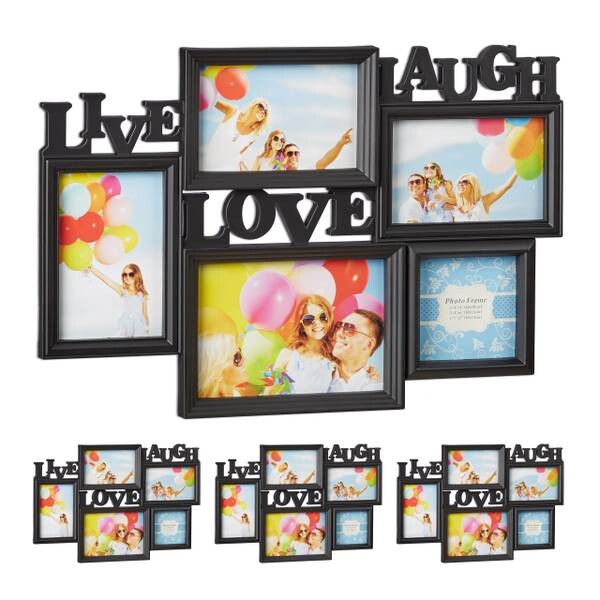 

4 x Рамка для фотографий Relaxdays Live Love Laugh schwarz, черный