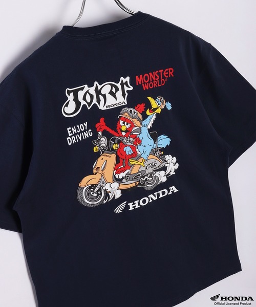 

Футболка с коротким рукавом, коллаборация Honda x MONSTER WORLD, принт с мотоциклом One Point WESTSEA, темно-синий