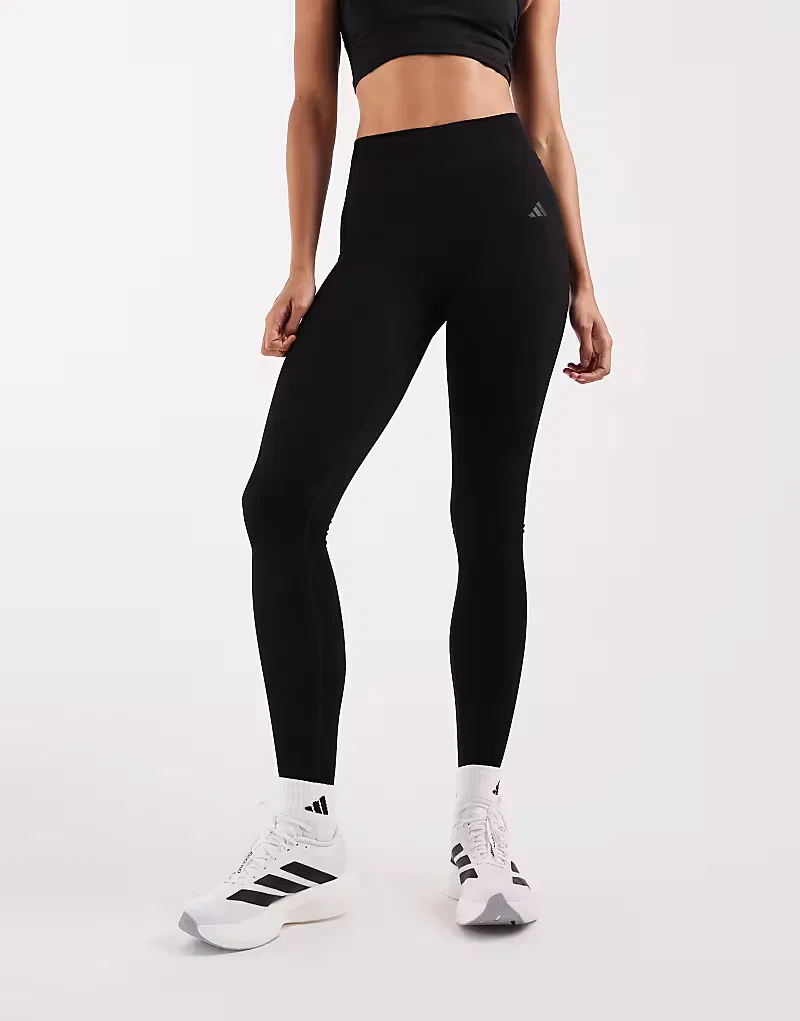 Леггинсы Adidas Performance Workout Essentials из трикотажа с эффектом сборки, длина 7/8, черный — фото 2