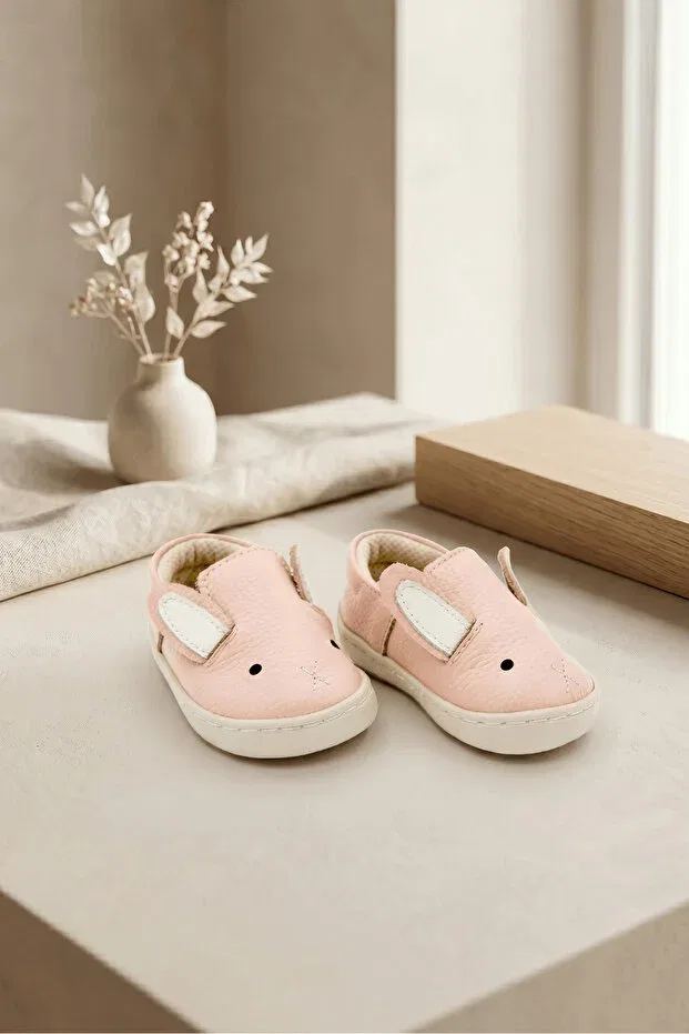 Детские пинетки из натуральной кожи с принтом Genuine Leather First Step Shoes with Powder Rabbit Theme Beybium, Powder