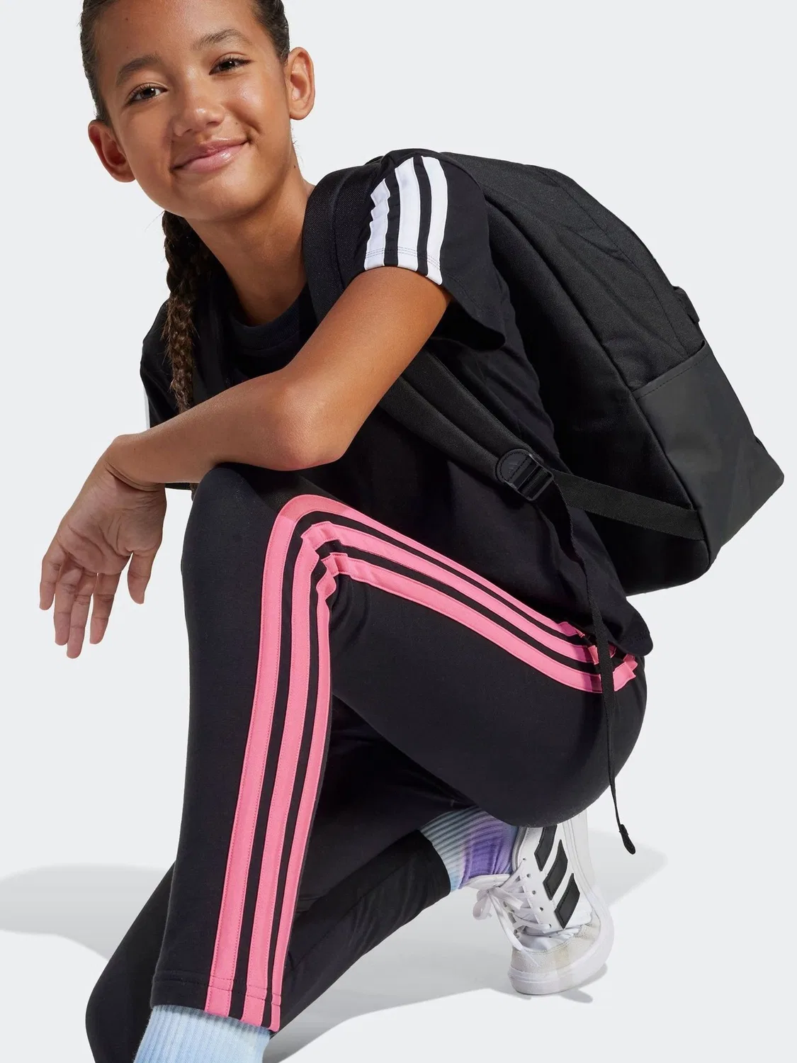 Леггинсы детские с 3-полосками adidas, черно-розовые — фото 3