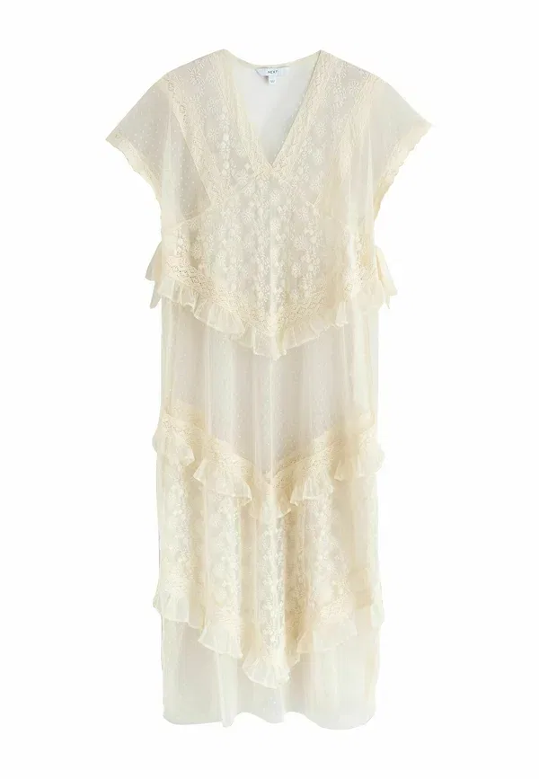 Платье-кафтан макси из полиэстера Regular fit Next Ecru Lace, экрю