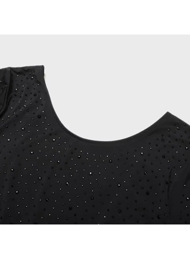 Футболка с коротким рукавом с декором стразами Zara, черный — фото 4