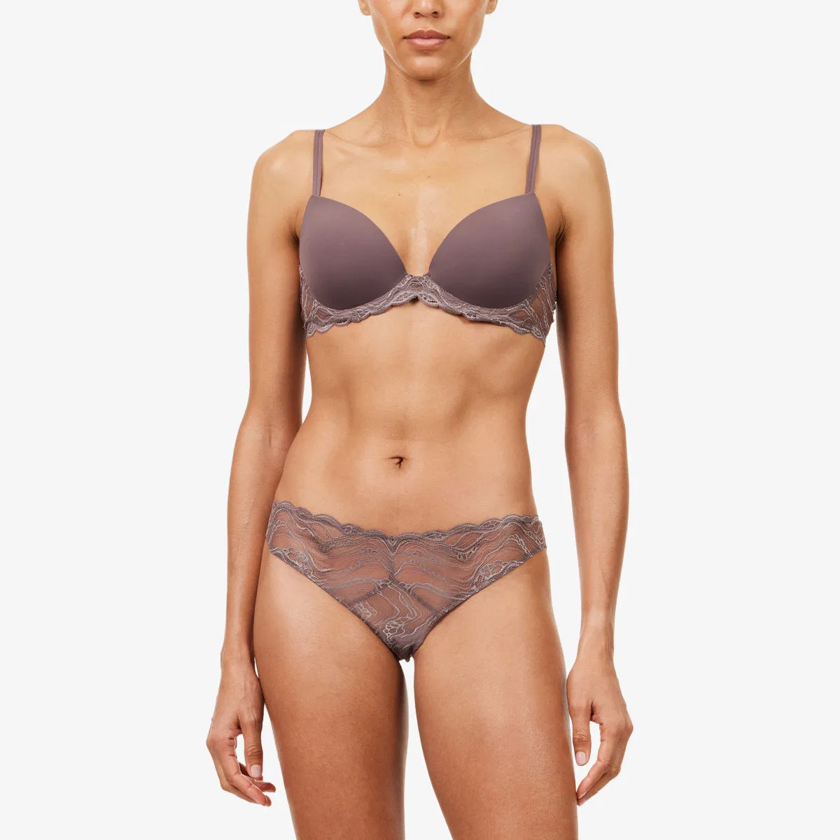 Чувственные эластичные кружевные трусики-бикини Calvin Klein, коричневый — фото 2