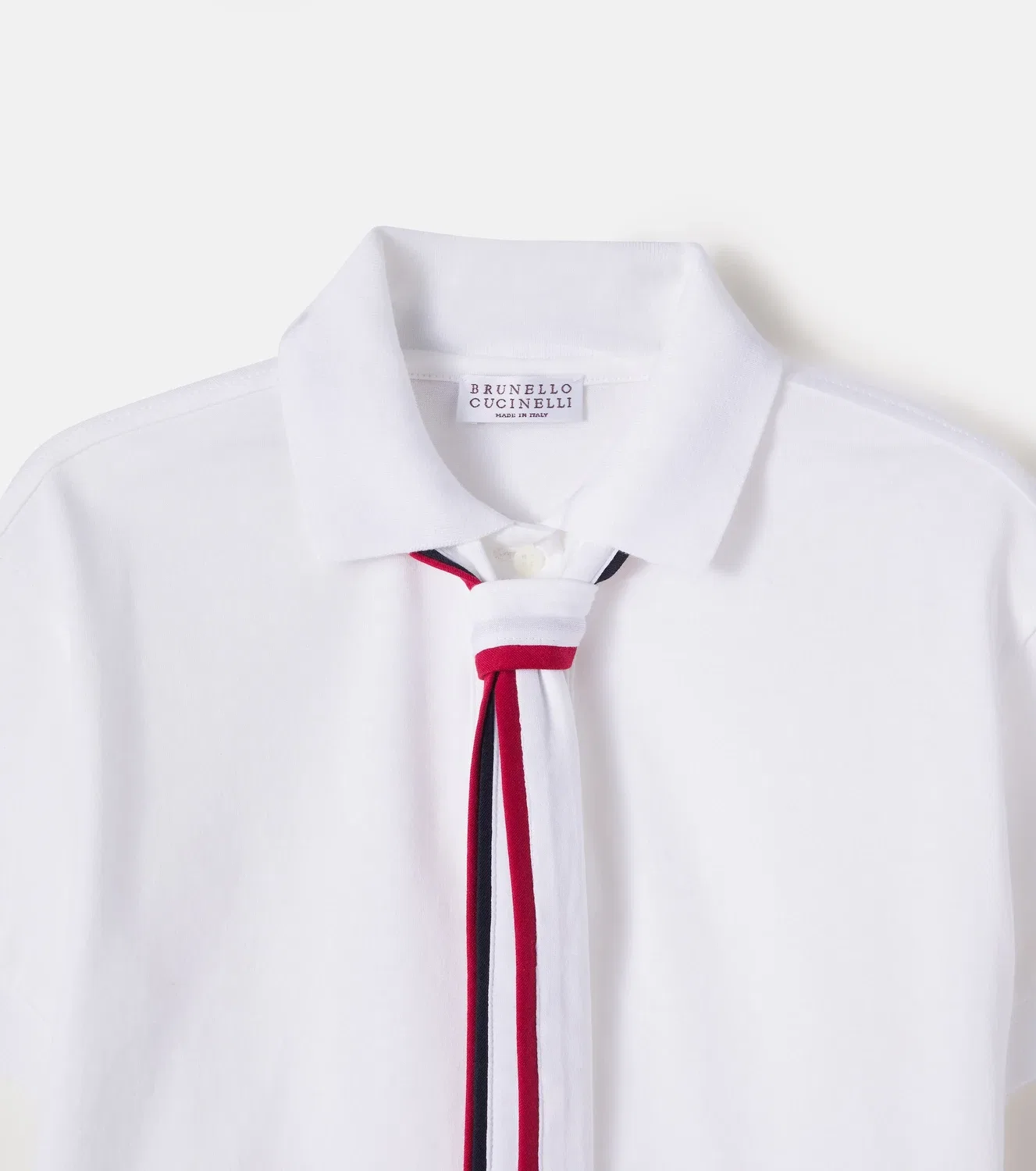 Поло из пике с завязками на шее Brunello Cucinelli Kids, белый — фото 4