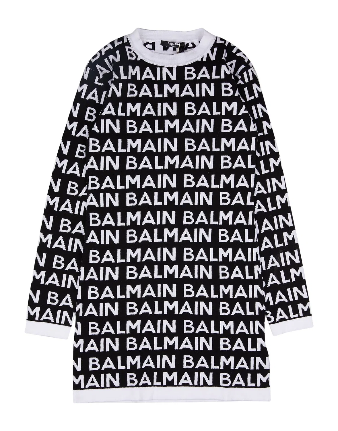 Детское вязаное платье для девочек с логотипом Balmain, черный