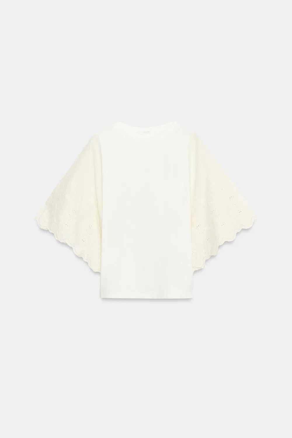 Вышитая комбинированная футболка ZARA, Oyster-white — фото 4