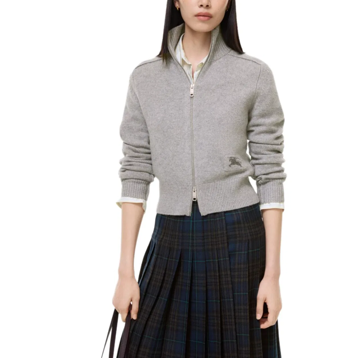 Женский свитер из кашемира с воротником-стойкой Mixed Gray Burberry, Mixed Gray — фото 3
