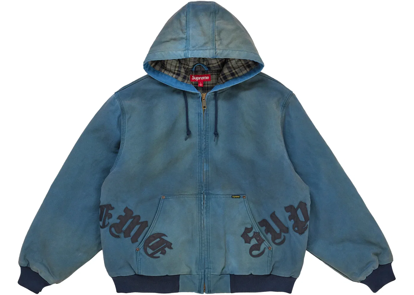 Мужская куртка с капюшоном и кожаной аппликацией Supreme Leather Applique Hooded Work, темно-синий