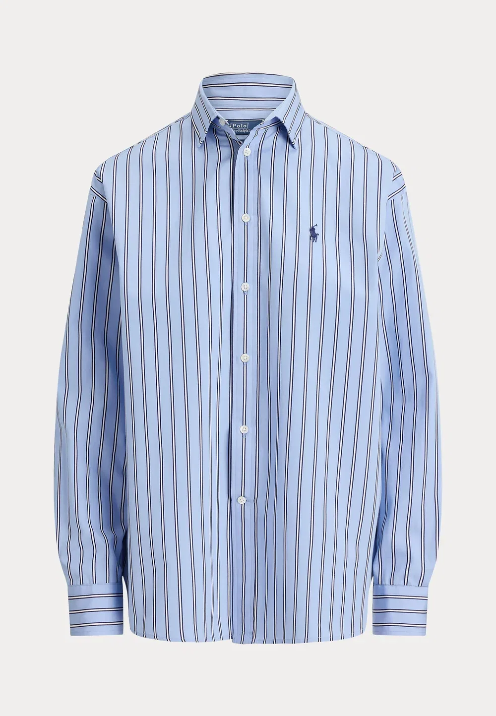 Свободная полосатая хлопковая рубашка - блузка на пуговицах Polo Ralph Lauren, Blue-White — фото 4