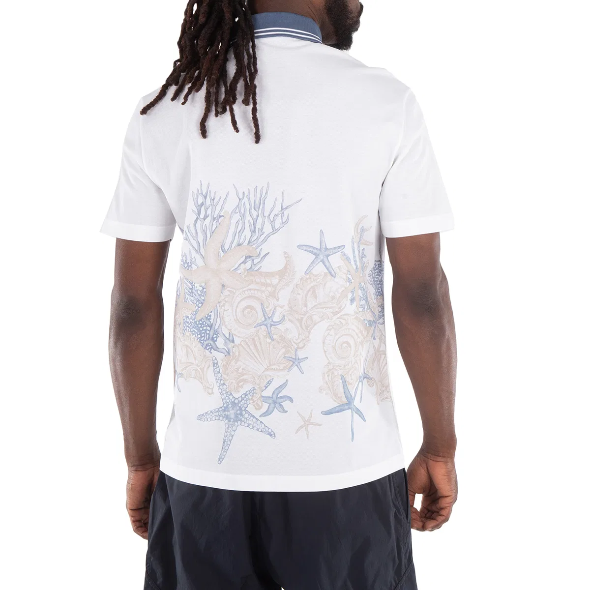 Поло с принтом Starfish Cotton Polo Shirt Versace, White/Print — фото 3