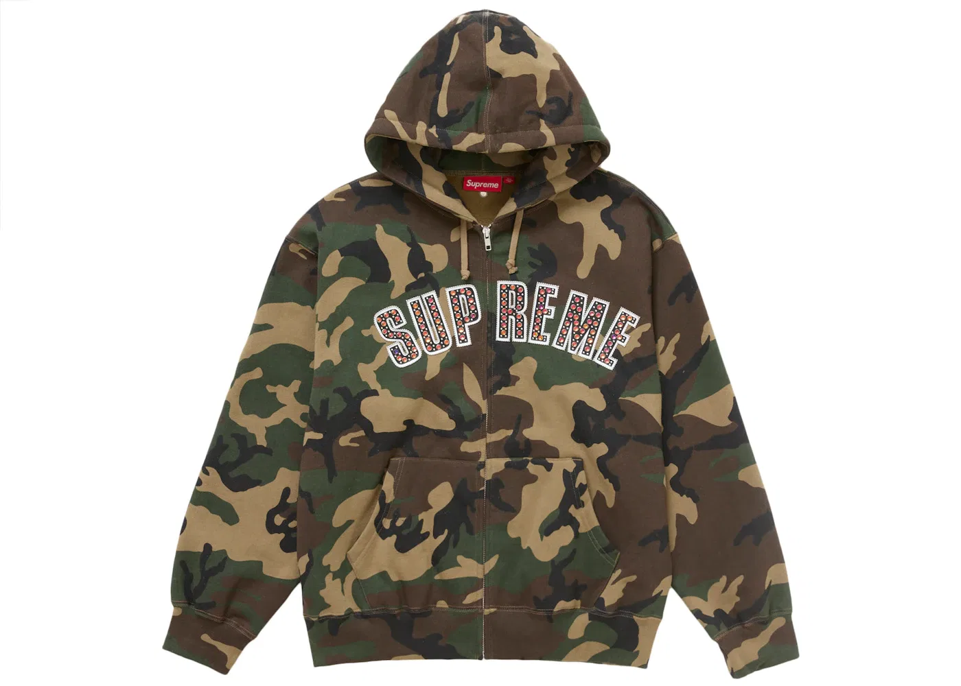 Мужская худи на молнии с камуфляжным принтом Supreme, Woodland Camo