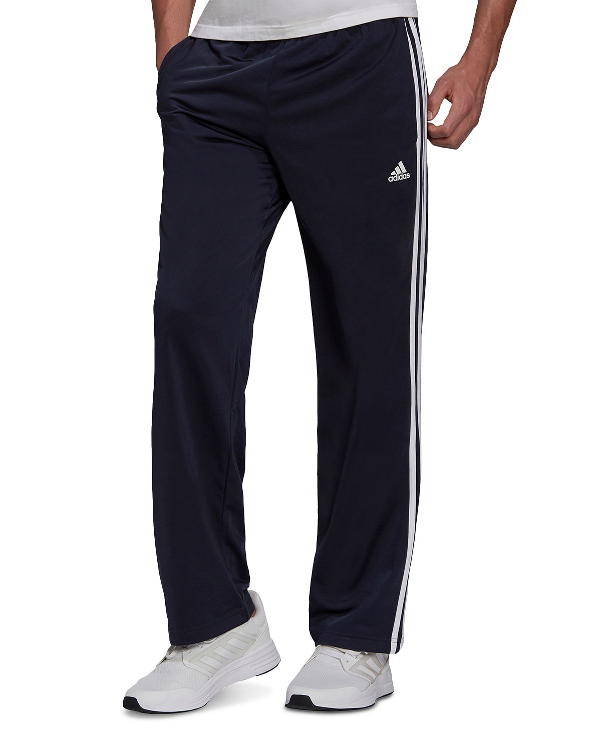 

Брюки спортивные Adidas Primegreen Essentials Warm-up Open Hem 3 Stripes, черный/белый