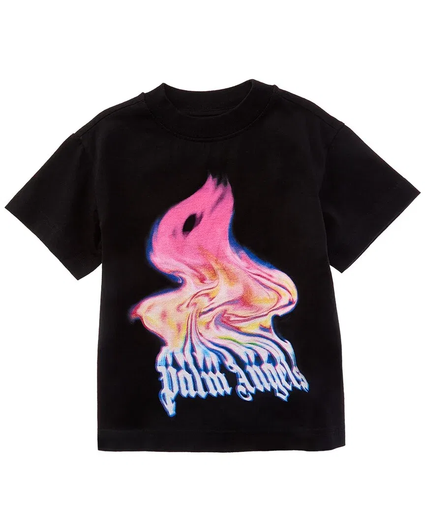 Детская футболка с принтом Palm Angels Flames, черный — фото 2