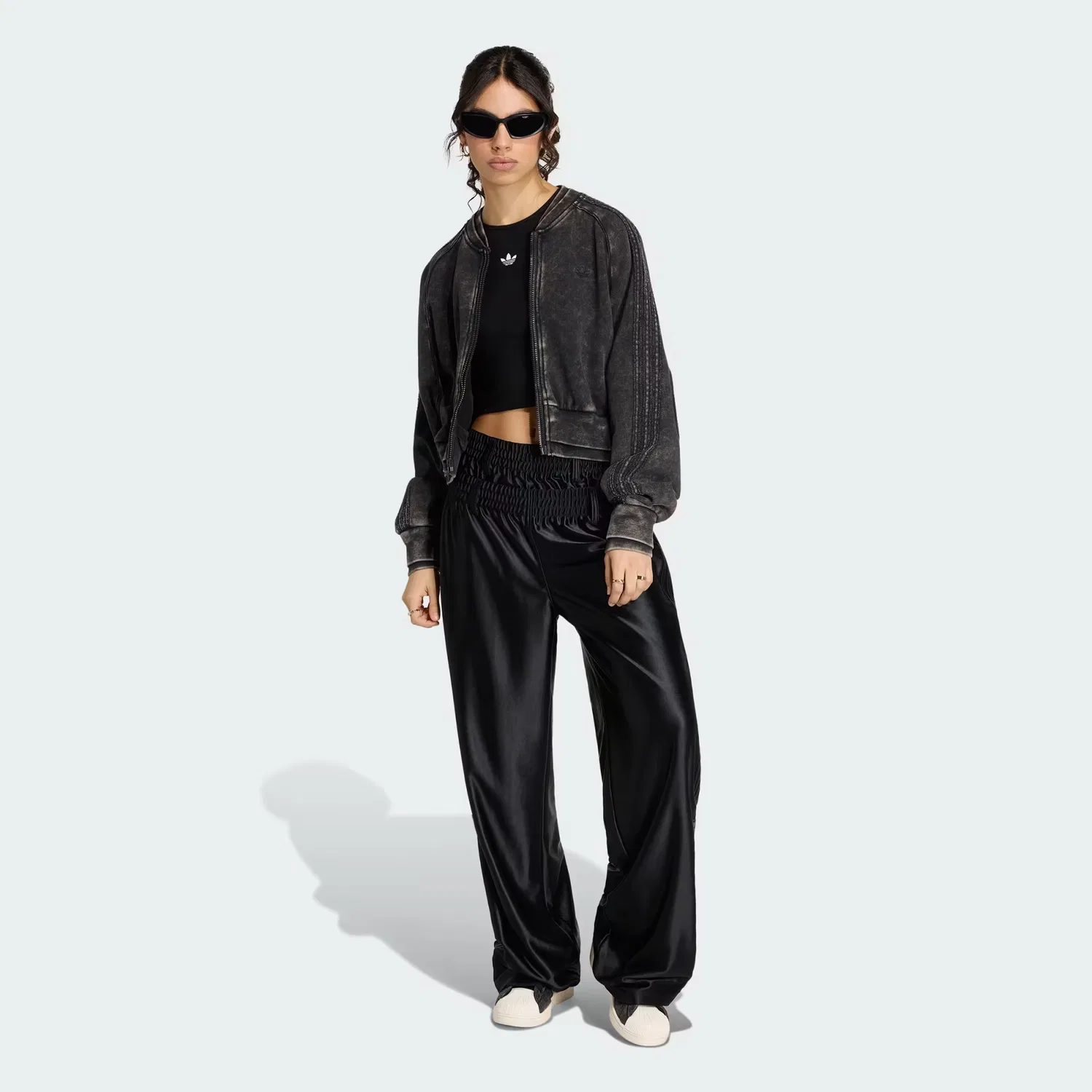 Женская укороченная спортивная куртка оверсайз SST Double Layered Cropped Track Top Adidas Originals, черный — фото 3