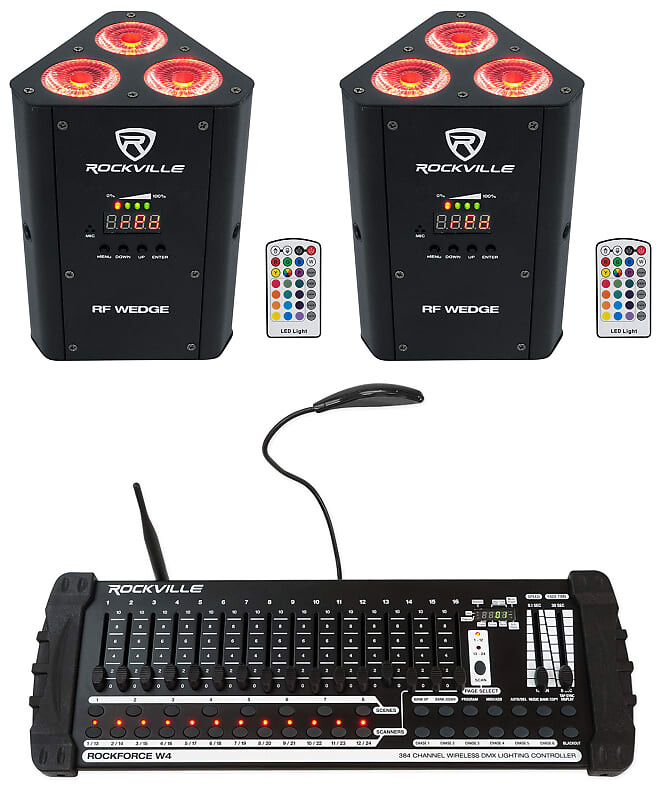 

Комплект Rockville RF WEDGE BLACK RGBWA + UV Wireless DMX Up Lights + 384 Ch, Контроллер RF WEDGE BLACK + Rockforce W4