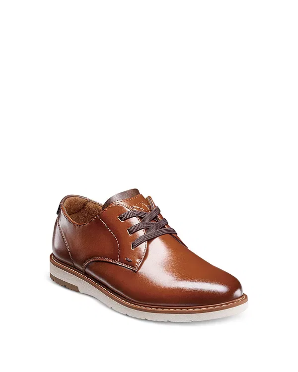 Детские классические туфли для мальчиков на эластичных шнурках Vibe Plain Toe Oxford Florsheim Kids, Cognac