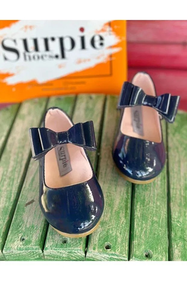 Детские балетки для девочек с бантом Surpie Shoes, Navy Blue — фото 2
