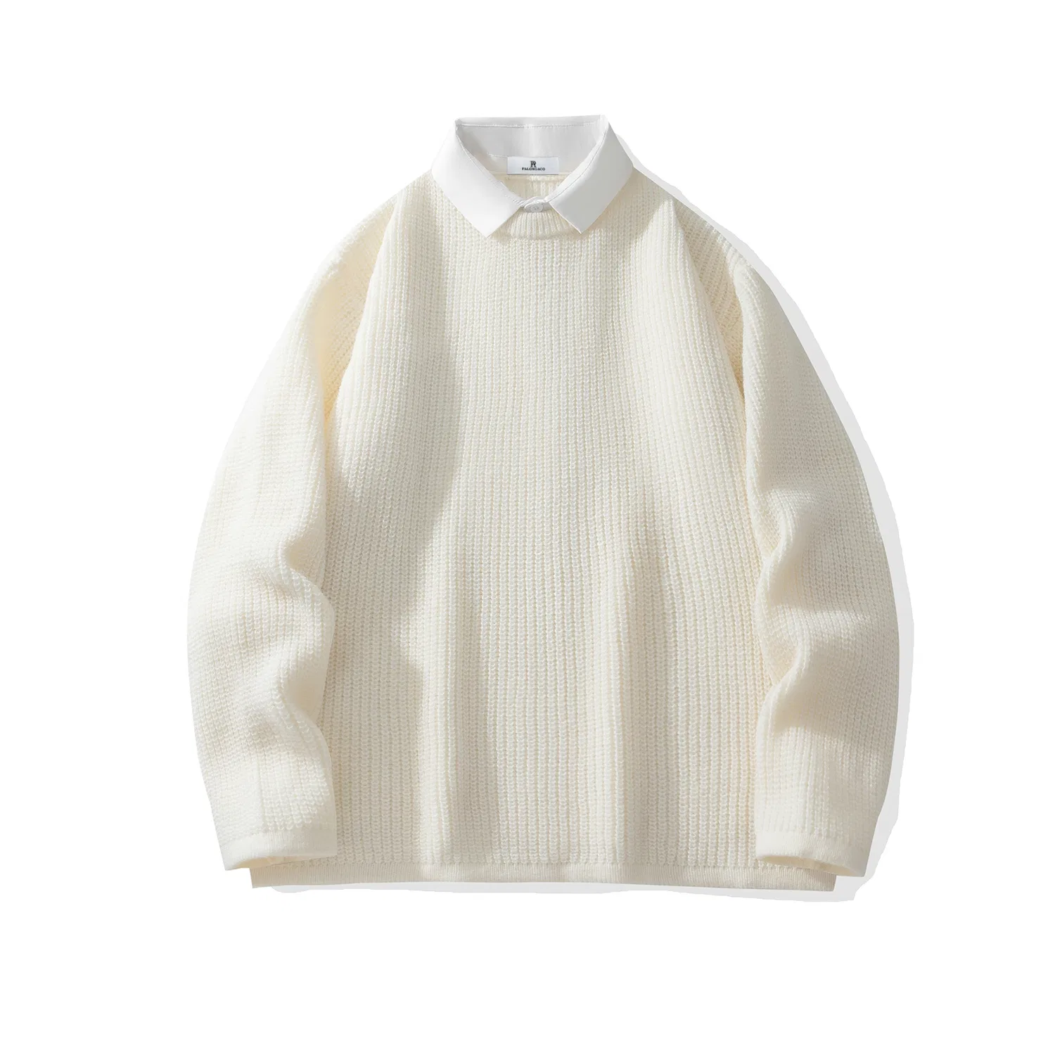 Детский свитер с лацканом и воротником-стойкой Mock Two Piece, PAL ONGACO, White
