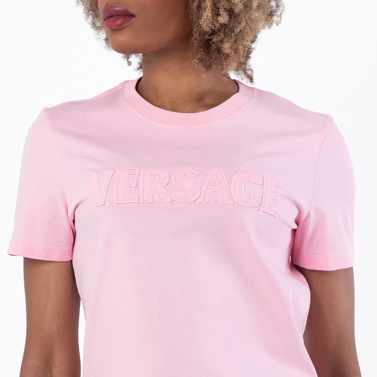 Футболка с логотипом Versace Logo-Applique Crewneck, Pastel Pink — фото 3