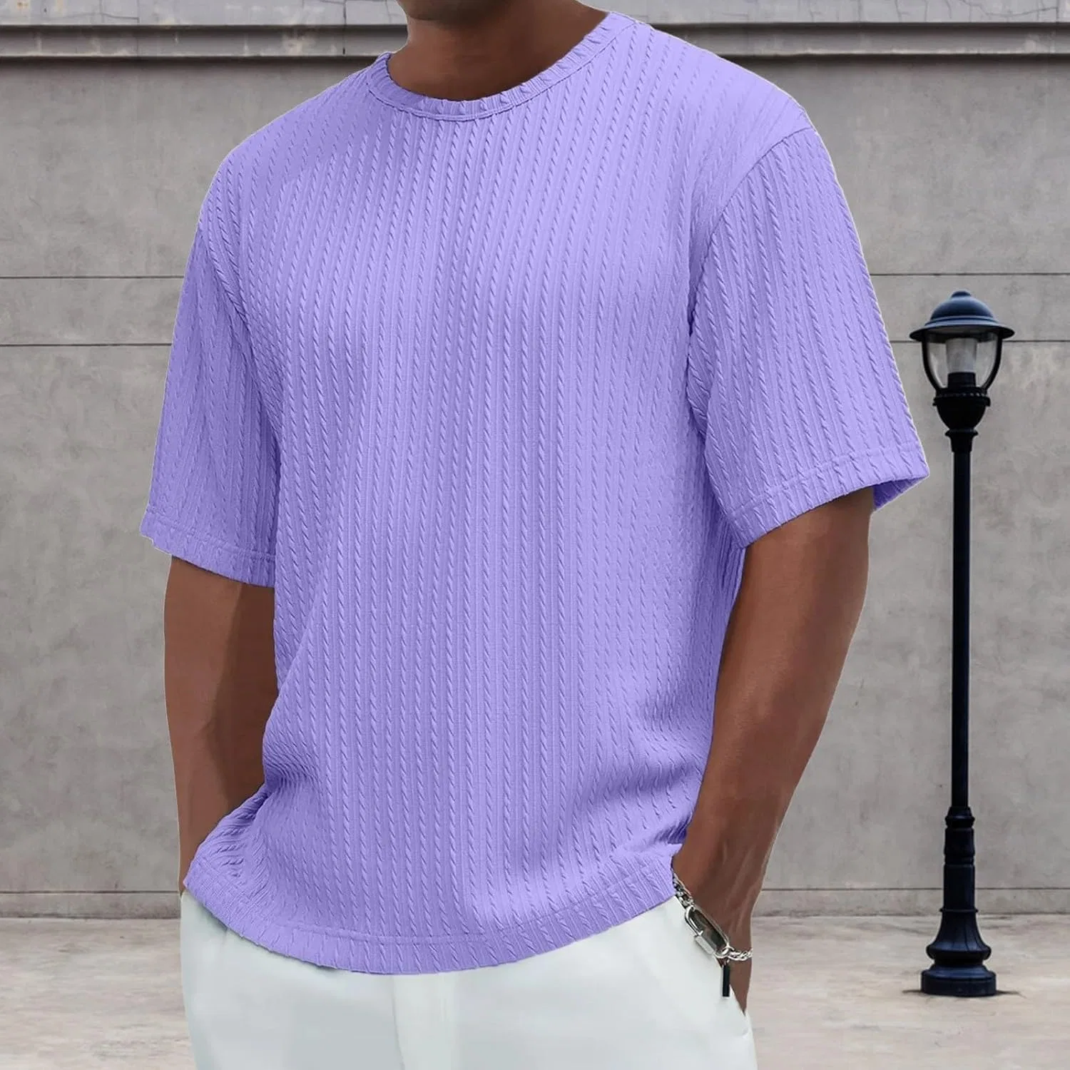 Мужская повседневная футболка с текстурой Relaxed Fit, Purple — фото 2