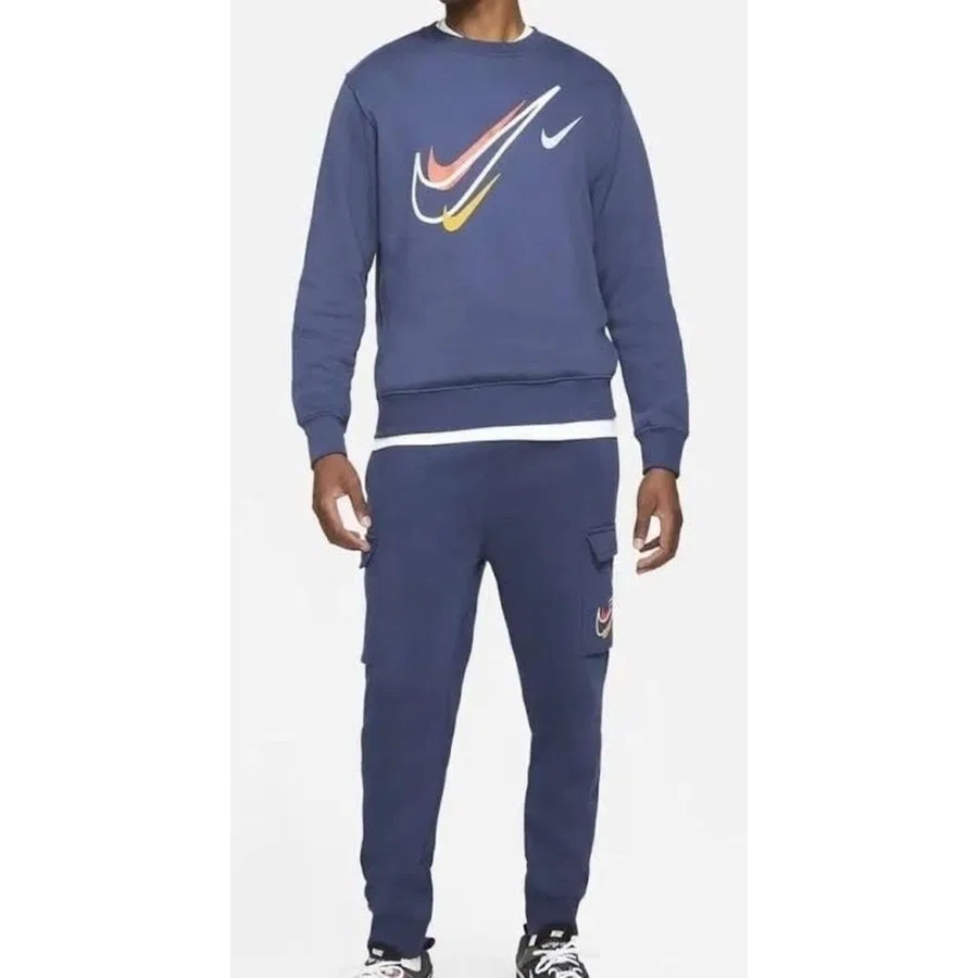 Свитшот спортивный с принтом Sportswear Multi Swoosh Graphic Fleece Nike, Midnight Navy — фото 2