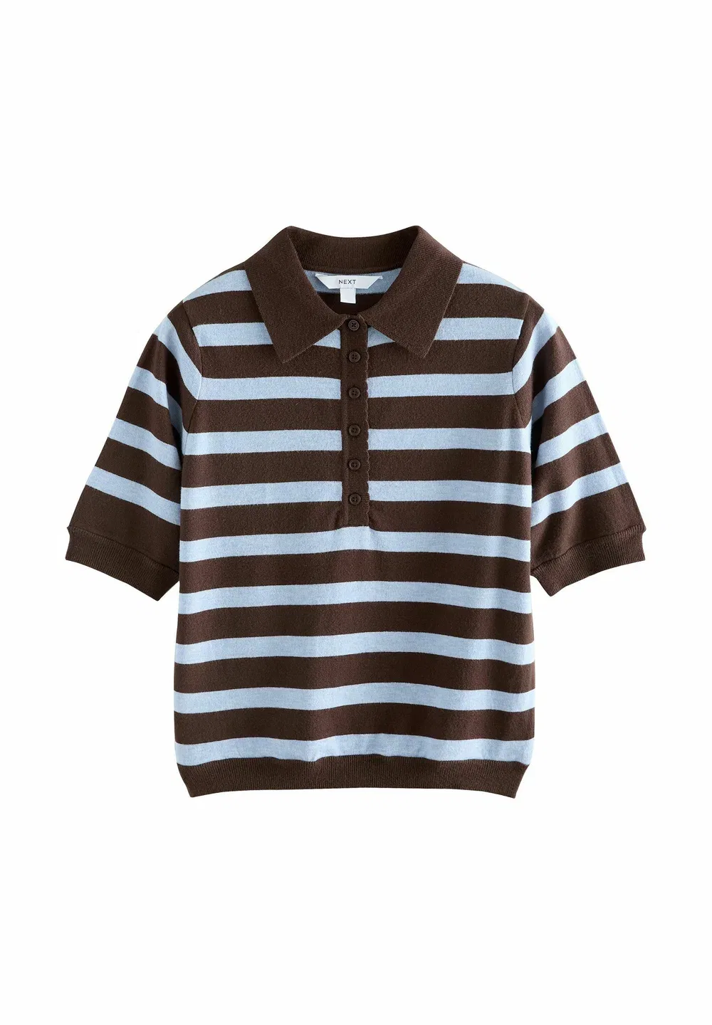 Поло с коротким рукавом, полосатый трикотаж. Укороченный крой Next, Chocolate Brown Blue