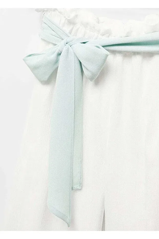 Детские брюки для девочек хлопковые Bamboo tie detailed trousers Mango Kids, White — фото 4
