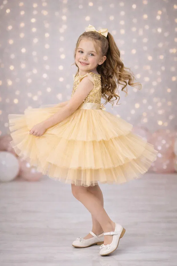Детское платье для девочек с принтом Party Rumi Kids, Gold — фото 3