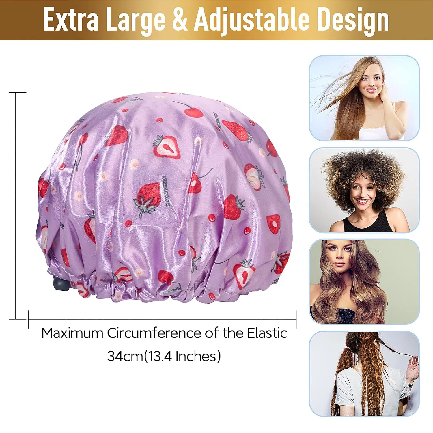 Шапочка для душа Extra Large Upgrade Double Waterproof Layers, Fishent, Purple Strawberry — фото 3