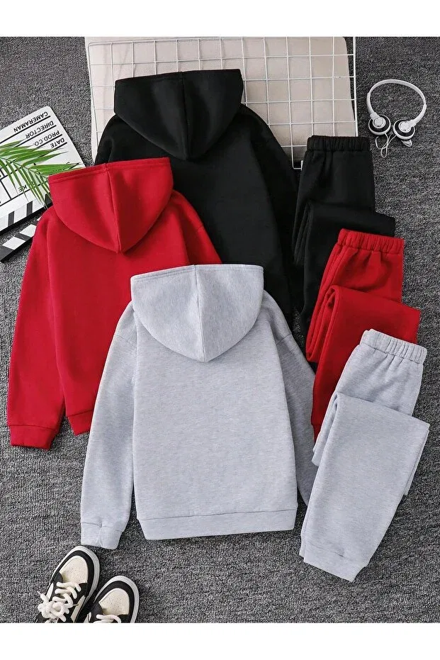 Детский спортивный комплект для девочек с капюшоном By Layina, Black-Gray-Red — фото 2