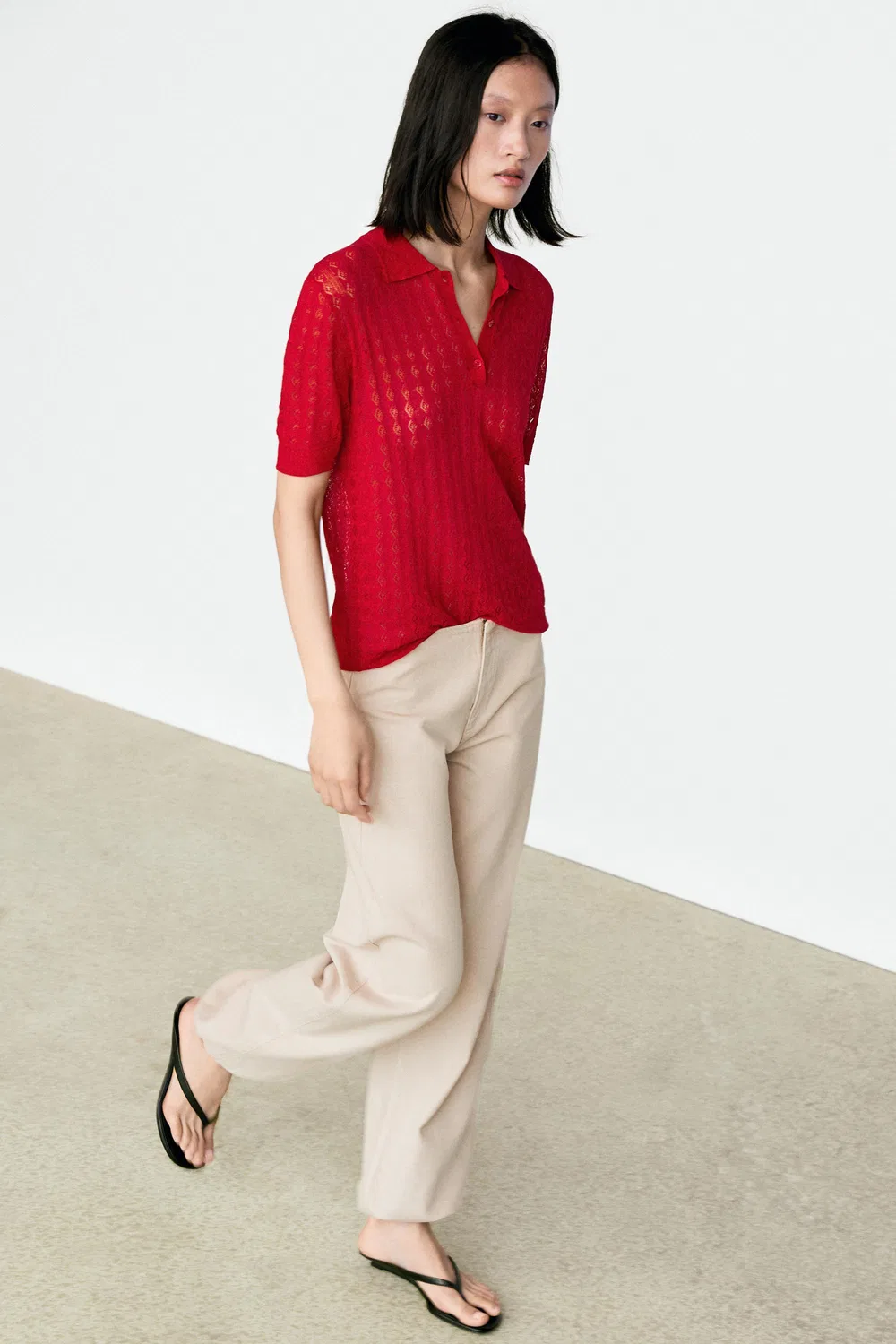 Поло-свитер Massimo Dutti Open-Knit, красный — фото 4