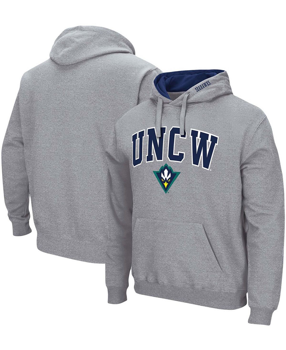 

Мужская толстовка с капюшоном с капюшоном и логотипом unc wilmington seahawks heather grey arch and logo Colosseum, мульти