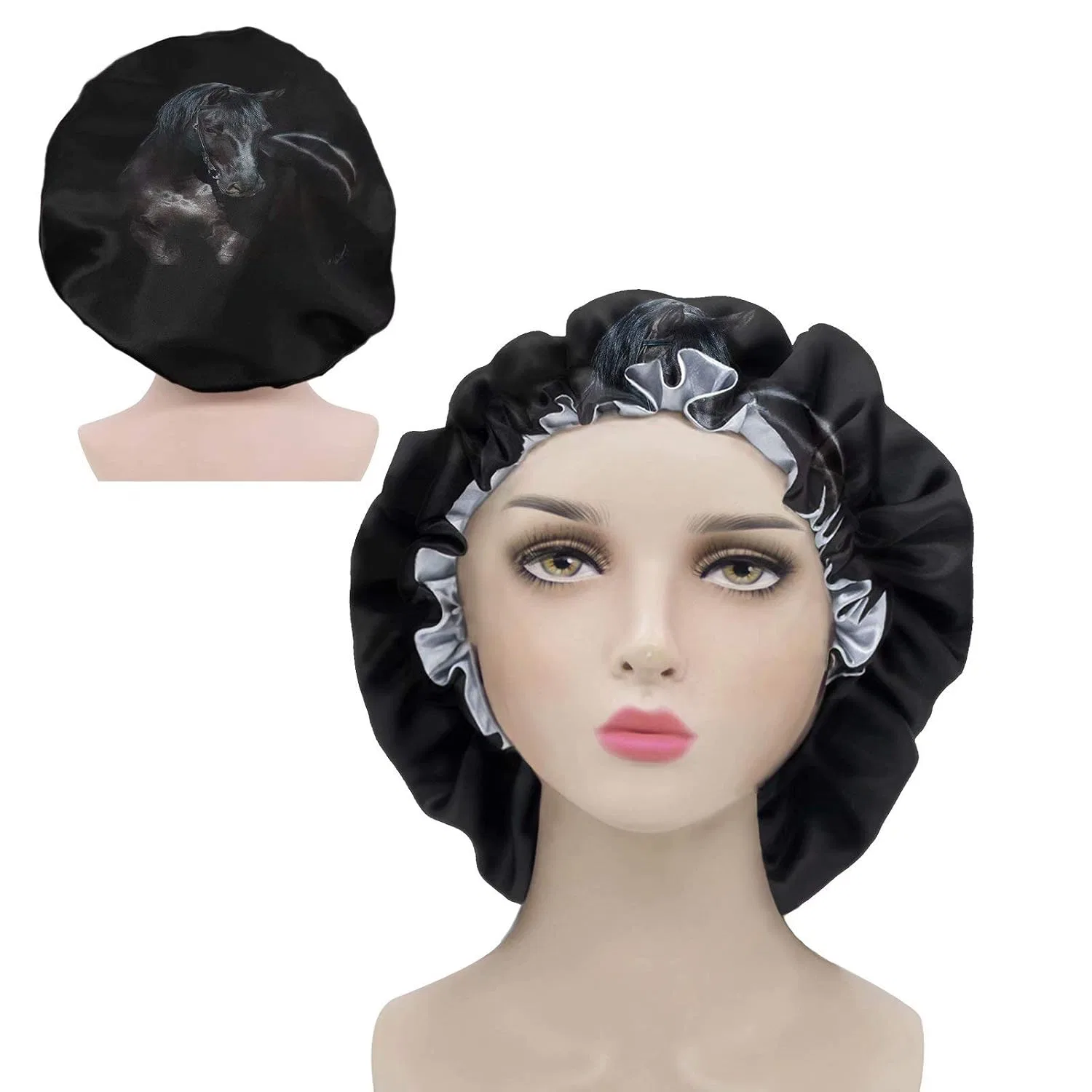 Шапочка для душа Satin Floral Cap, chaqlin, 37x37 см, Черный