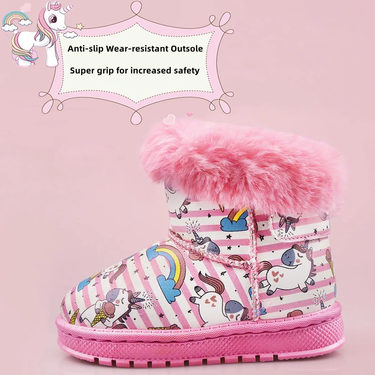 Детские зимние сапоги для девочек с принтом единорога Sugmzox, Pink Unicorn — фото 4