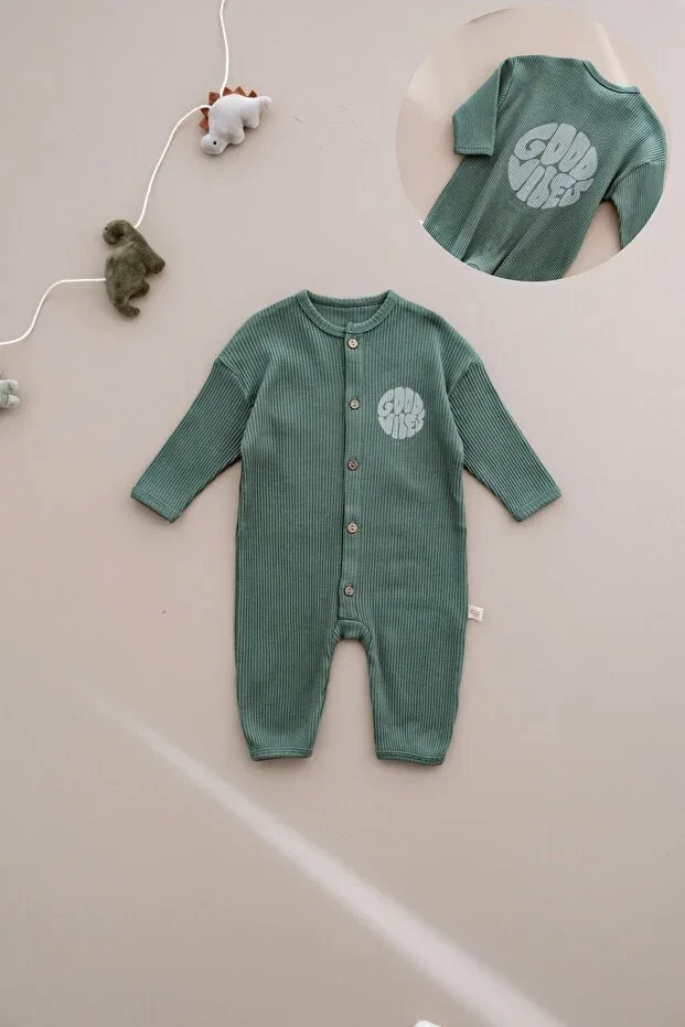 Детский комбинезон для девочек с длинным рукавом Good vibes buttoned baby romper Oh La La Koala For Little Ones, Khaki