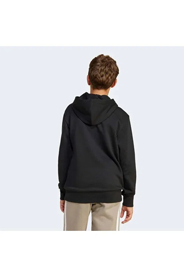 Детское худи для девочек с капюшоном Essentials kids black sweatshirt Adidas, Black — фото 4