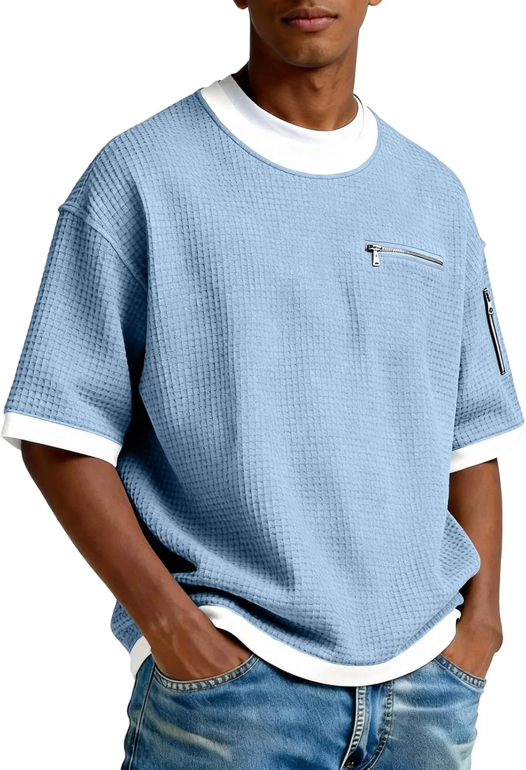 Мужская футболка с вафельной текстурой, Short Sleeve Crewneck, Sky Blue — фото 3