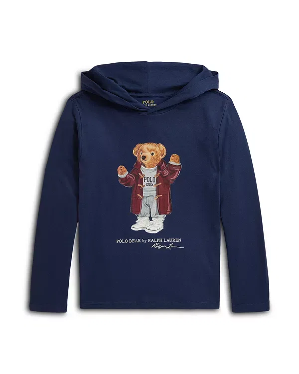 Детская толстовка с капюшоном с принтом Polo Bear Ralph Lauren, темно-синий