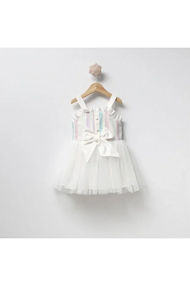 Детское платье для девочек с бантом Colorful dress with bow detail Le Mery, White