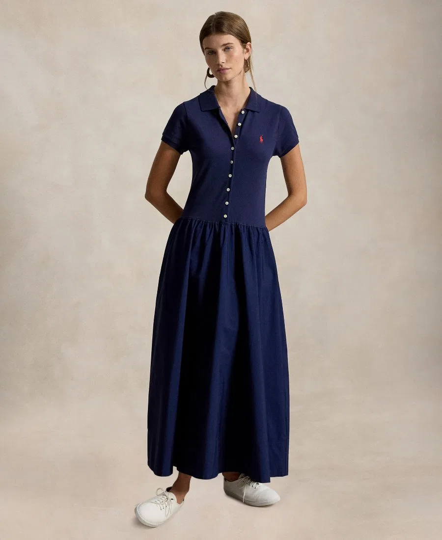 Женское платье-поло с контрастными тканями Polo Ralph Lauren, Newport Navy