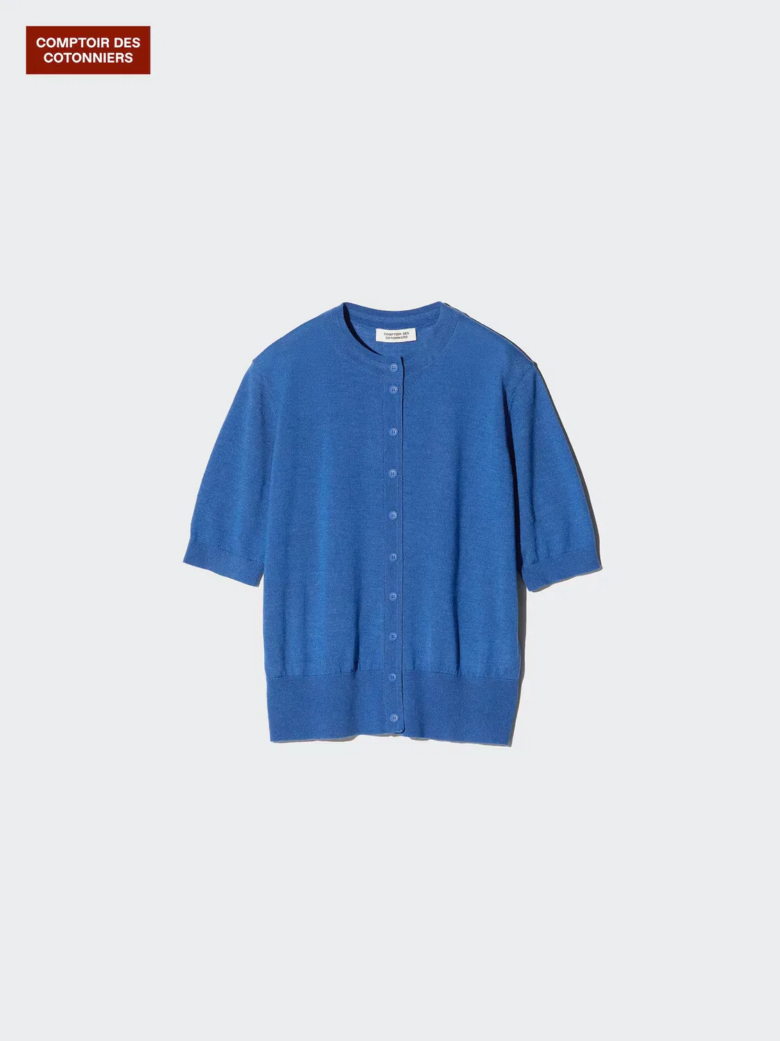 Кардиган Uniqlo, из мериносовой шерсти с круглым вырезом, желтый — фото 3